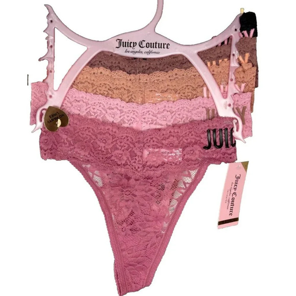 Juicy Couture XL Lace Pink-Brown Array Of Colors Logo No-Line Thong Panties-5 Pk - Picture 2 of 4